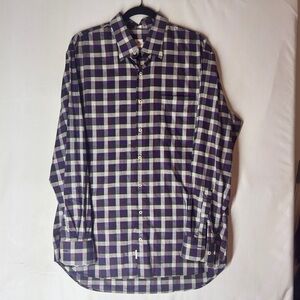 Peter Millar Long Sleeve Button Down Purple Plaid Shirt Large